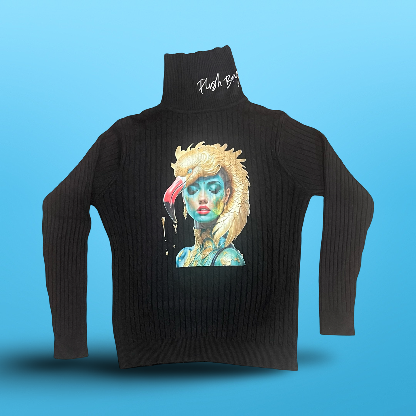 PLUSH BOY BLACK FLAMINGO TURTLE NECK