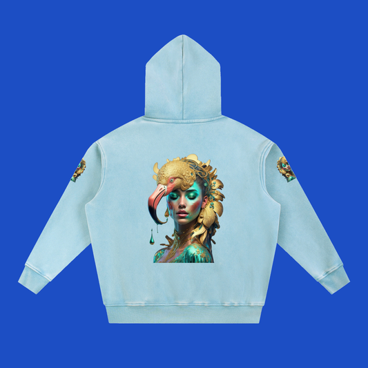 PLUSH BOY MASCOT TURQUOISE Snow Wash Fleece Oversize Hoodie