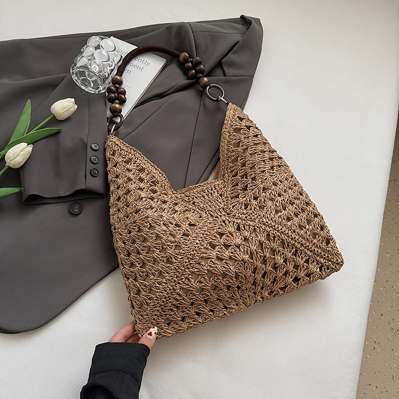 Woven Straw Shoulder Tote Bag