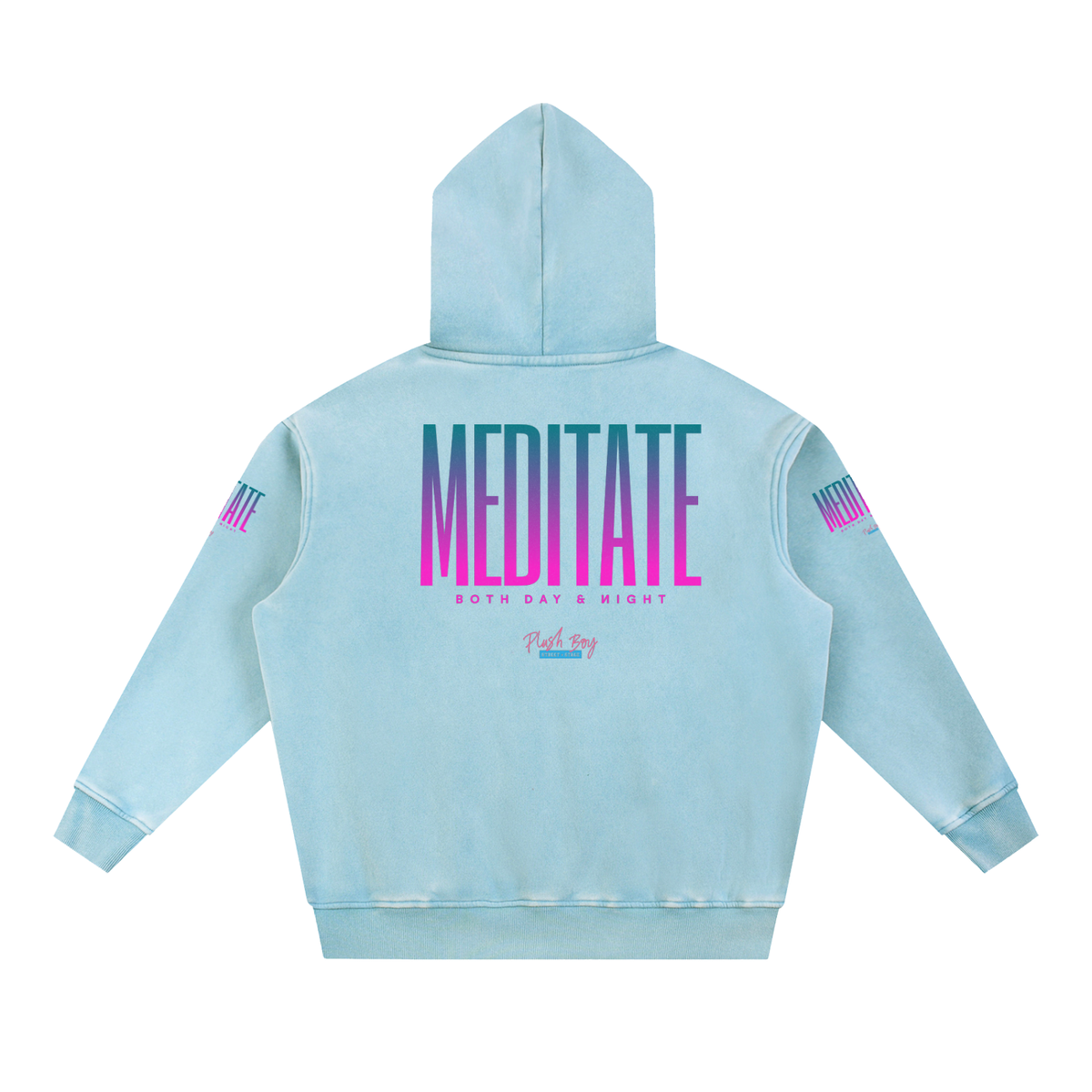 MEDITATE BLUE Snow Wash Fleece Oversize Hoodie
