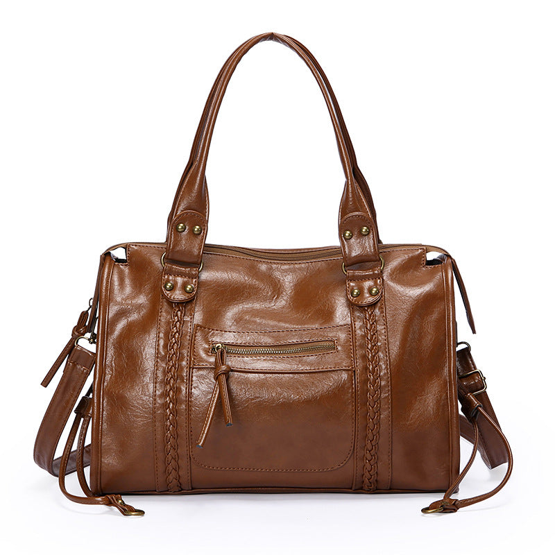 Retro Motorcycle Style Leather Tote Bag