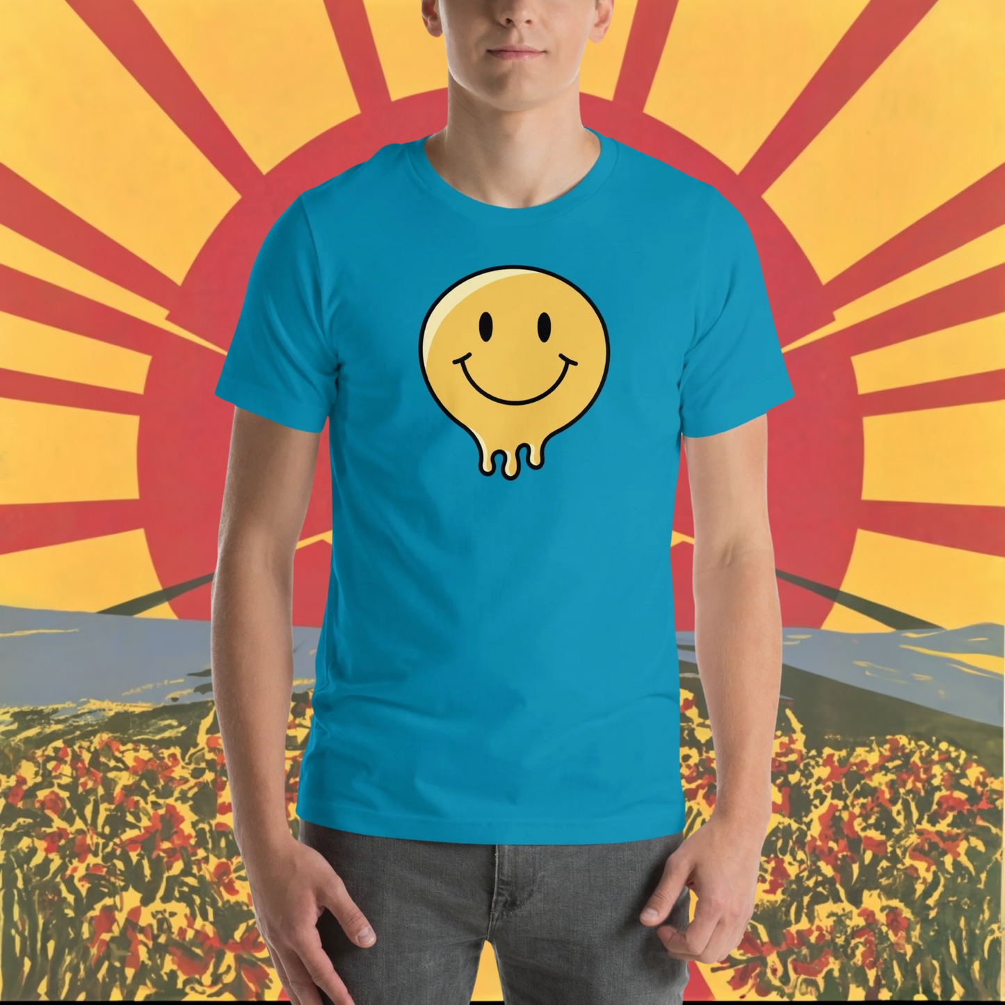 PLUSH BOY TURQUORISE BLEUBURRY SMILEY FACE TEE