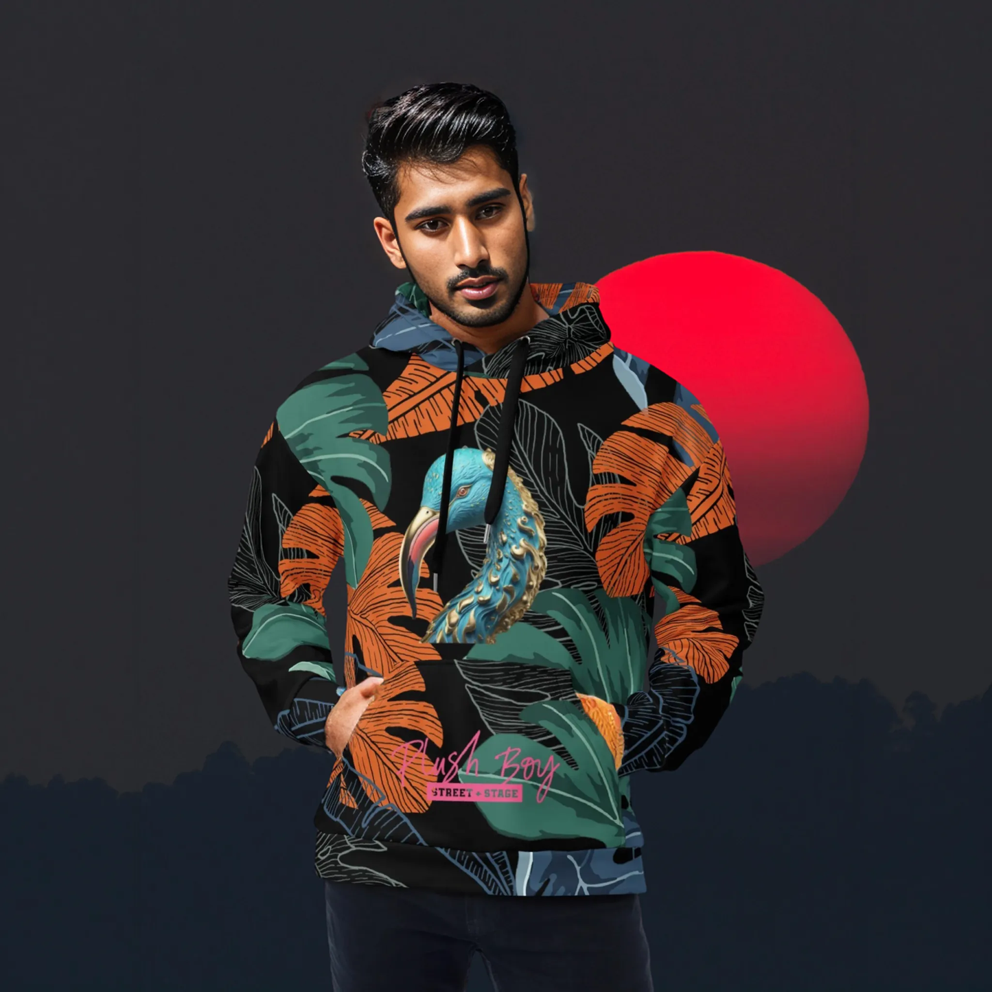 PLUSH BOY MIAMI MIDNIGHT FLAMINGO HOODIE