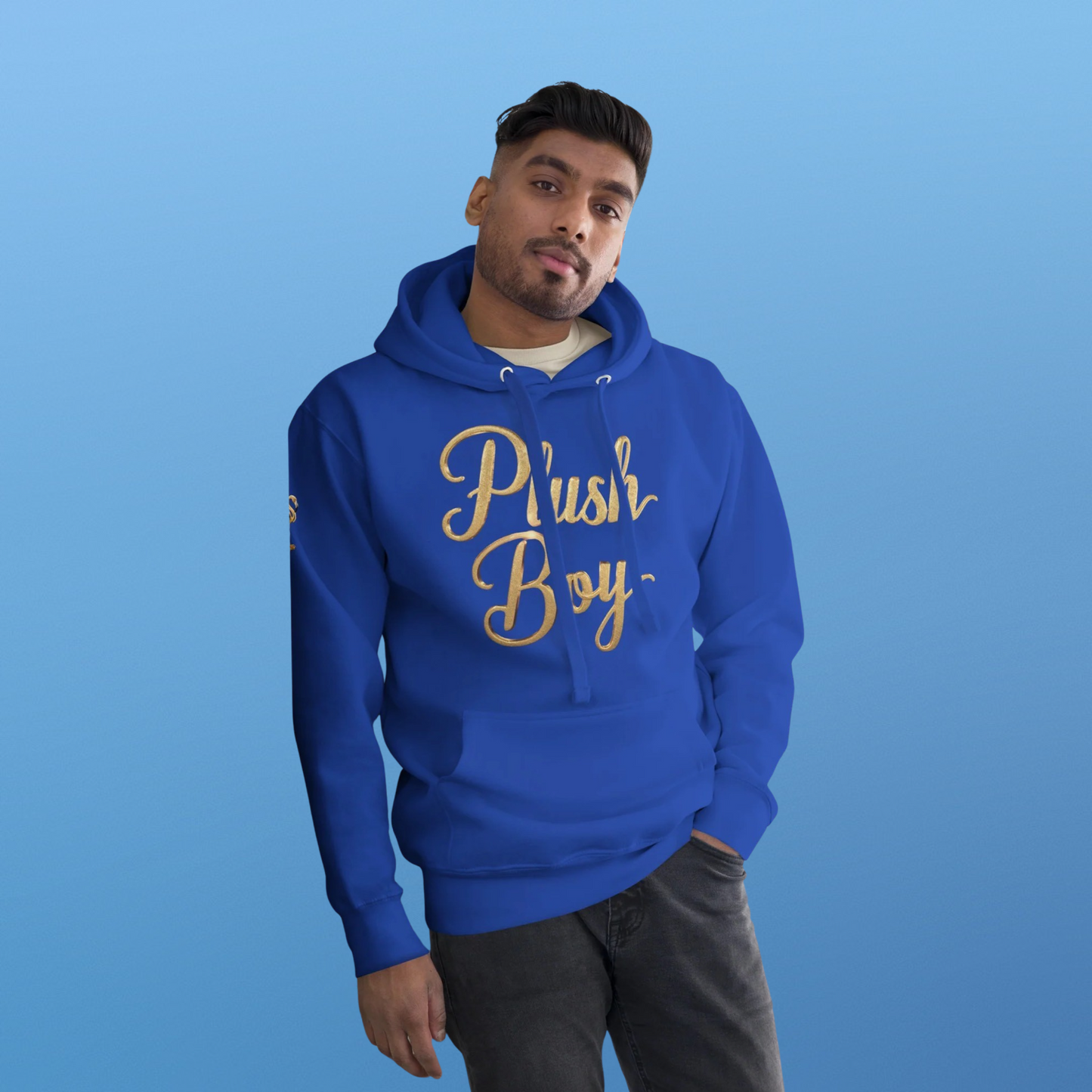 PLUSH BOY GOLD LOGO BLEU HOODIE