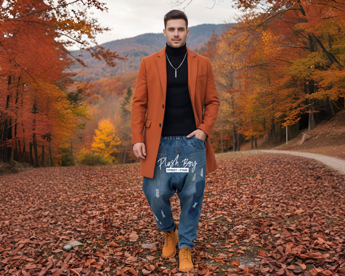 BURNT ORANGE PLUSH BOY MOUNTAIN OVERCOAT