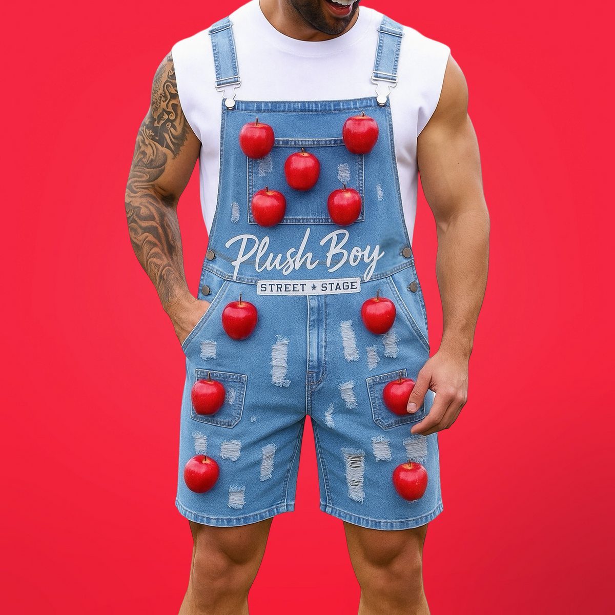 APPLE DAPPLE OVERALL JEANS SHORTS