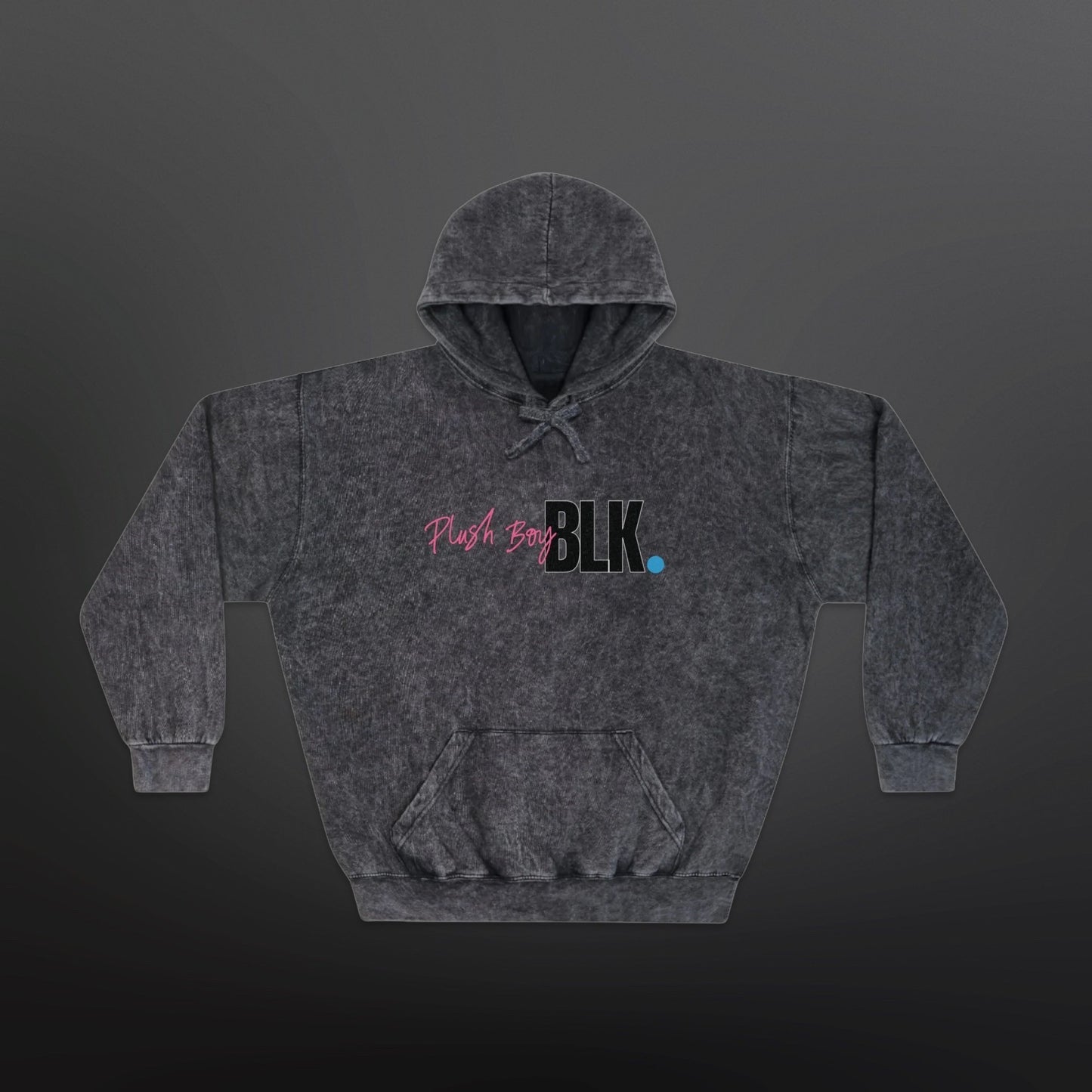 PLUSH BOY BLK FLAMINGO BACK MINERAL WASH HOODIE