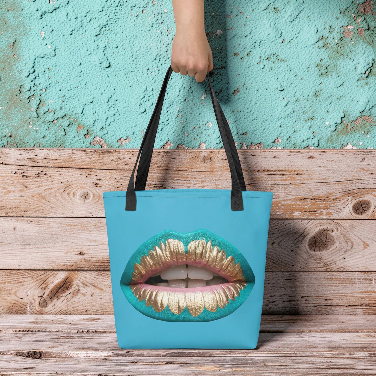 PLUSH BOY PEACH KISS TURQUOISE TOTE BAG