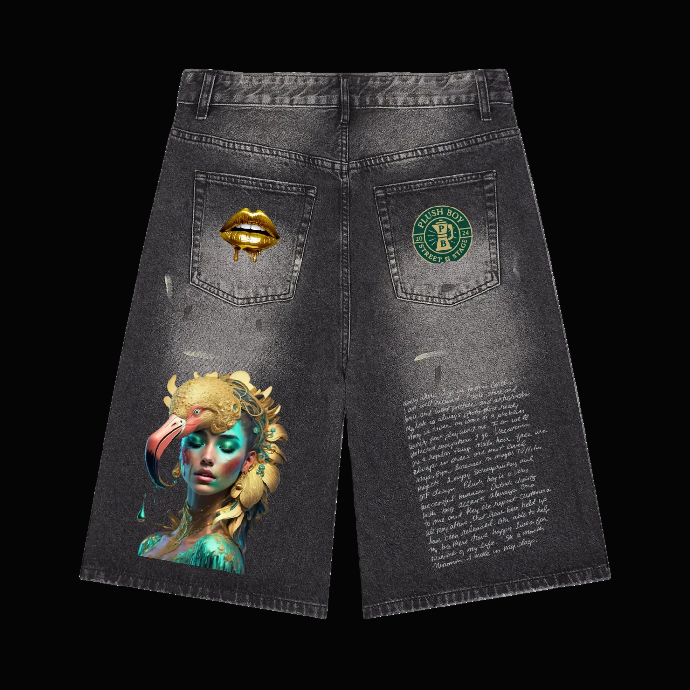 PLUSH BOY Vintage Wash Wide Leg Denim Shorts