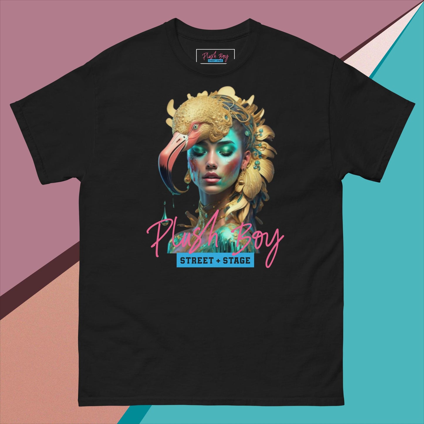 PLUSH BOY BLACK FLAMINGO 24 GOLD TEE