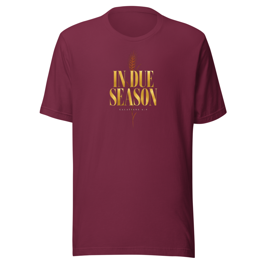 In Due Season Gold Wheat Tee - Maroon