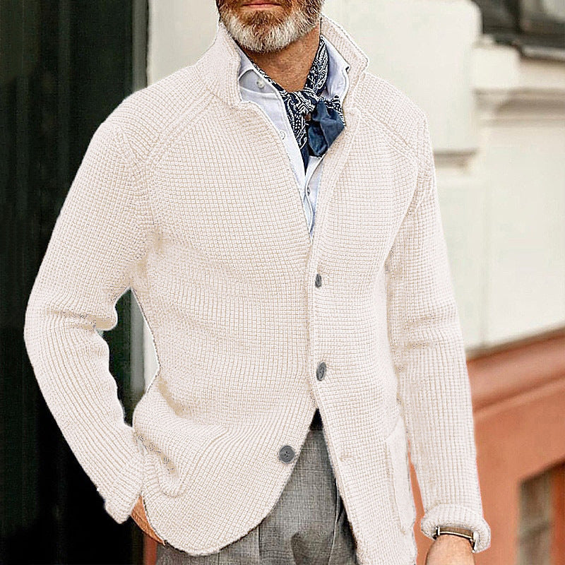 Men's Casual Long-Sleeved Pure Color Knitted Jacket