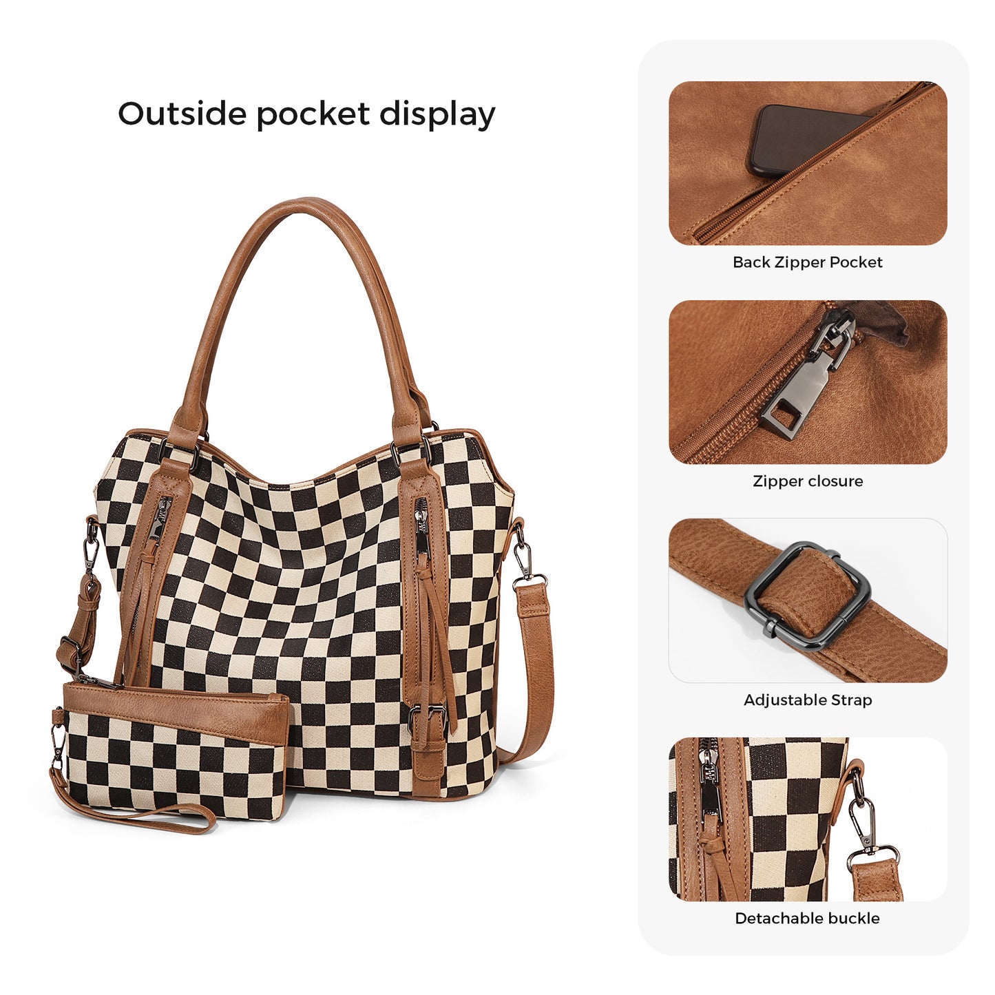 Checkered Pattern Single Shoulder Tote Bag