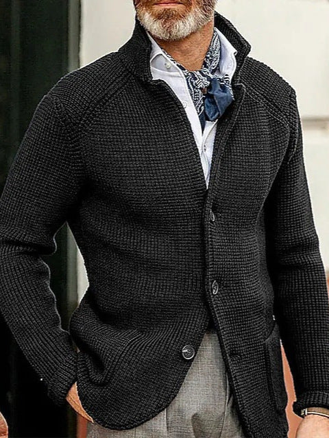 Men's Casual Long-Sleeved Pure Color Knitted Jacket