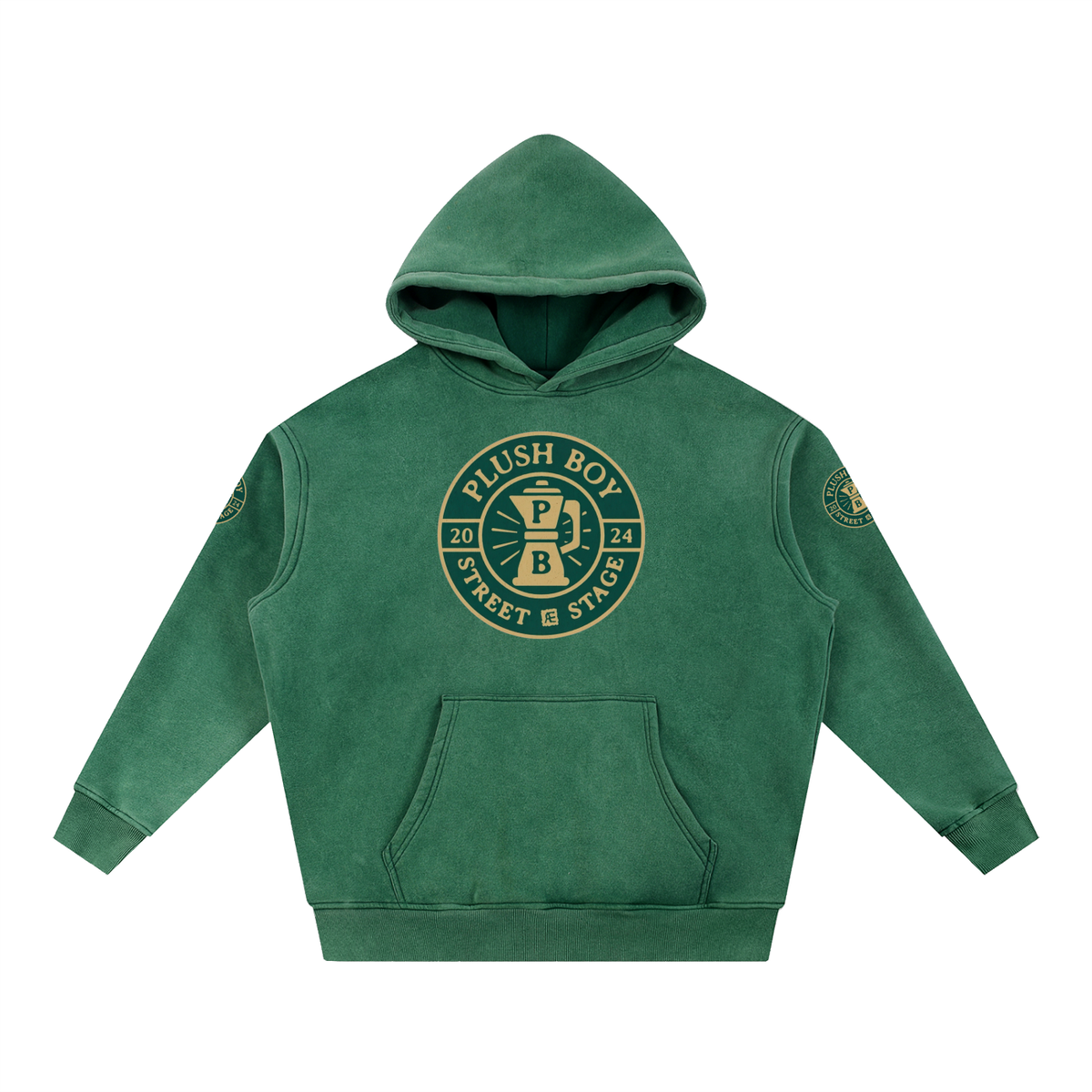 PLUSH BOY UNIVERSITY GREEN COFFEE BREAK Snow Wash Fleece Oversize Hoodie
