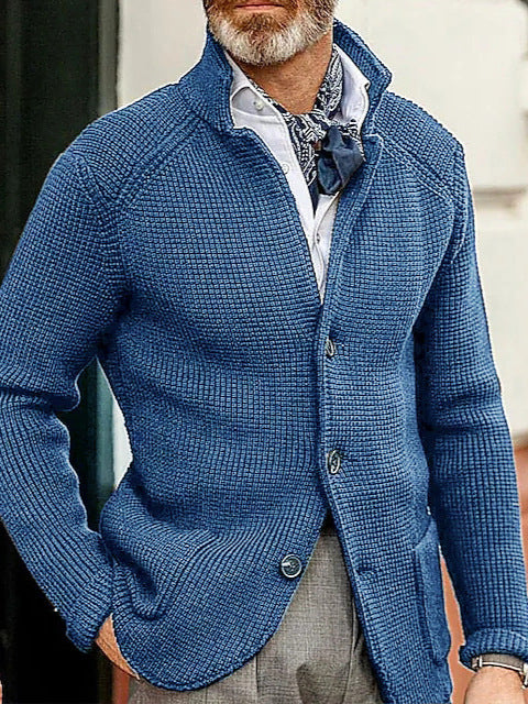 Men's Casual Long-Sleeved Pure Color Knitted Jacket