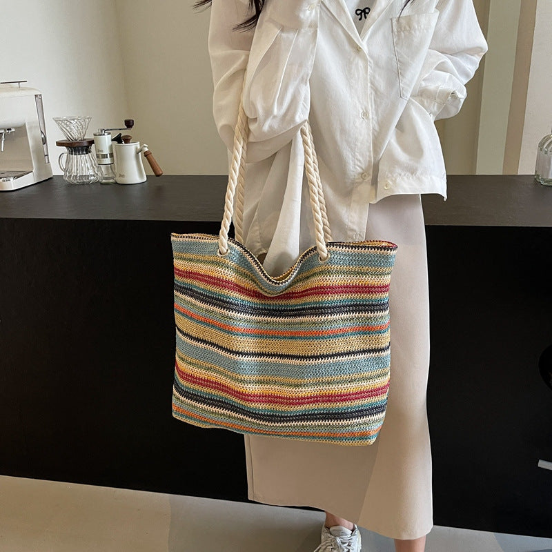 Straw Weaving Tote Bag with Shoulder Strap