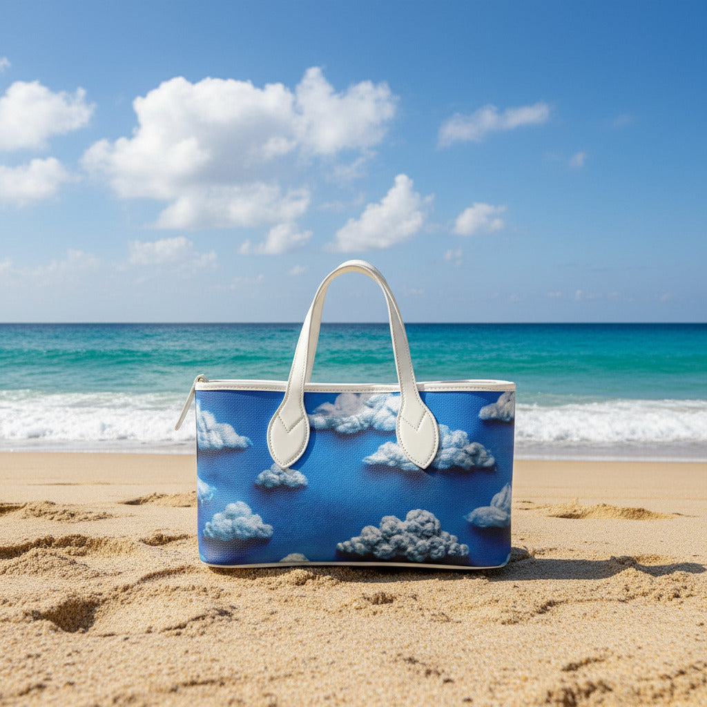 CERULEAN RAIN Leather Tote Bag