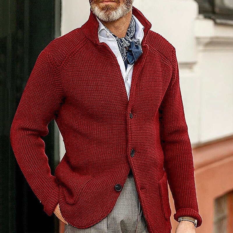 Men's Casual Long-Sleeved Pure Color Knitted Jacket