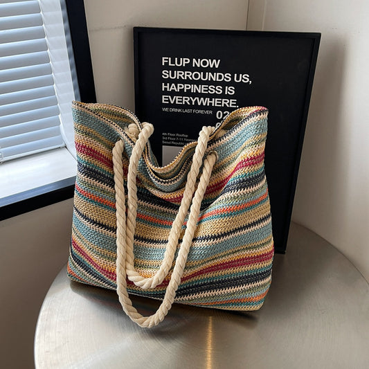 Straw Weaving Tote Bag with Shoulder Strap