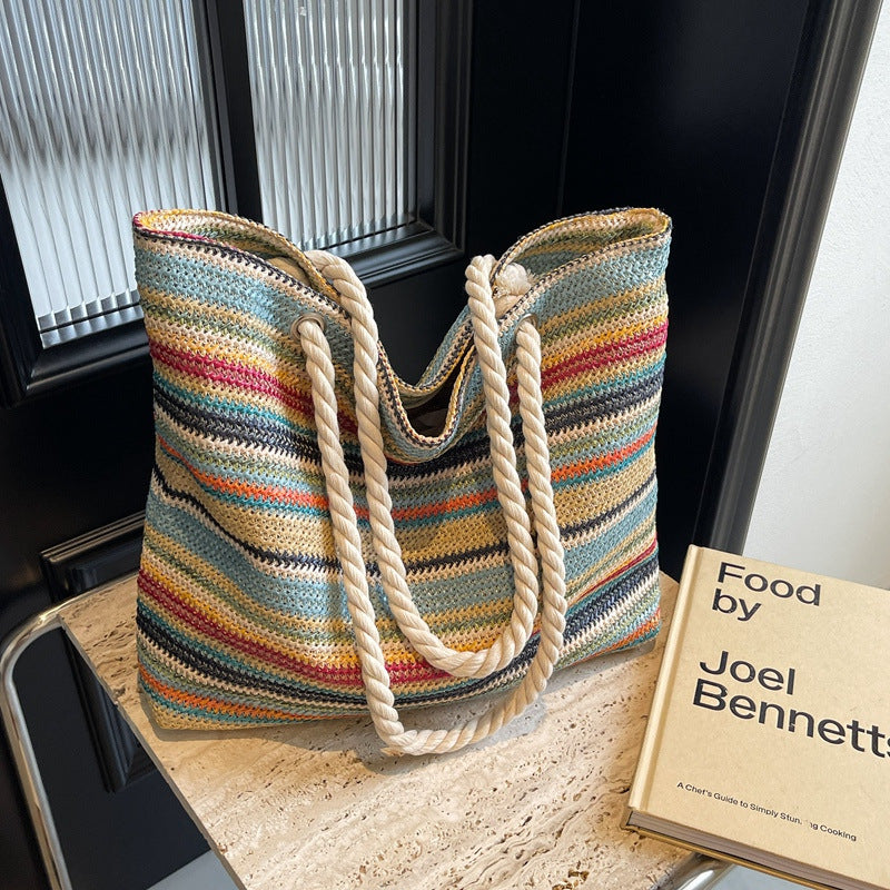 Straw Weaving Tote Bag with Shoulder Strap