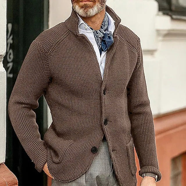 Men's Casual Long-Sleeved Pure Color Knitted Jacket