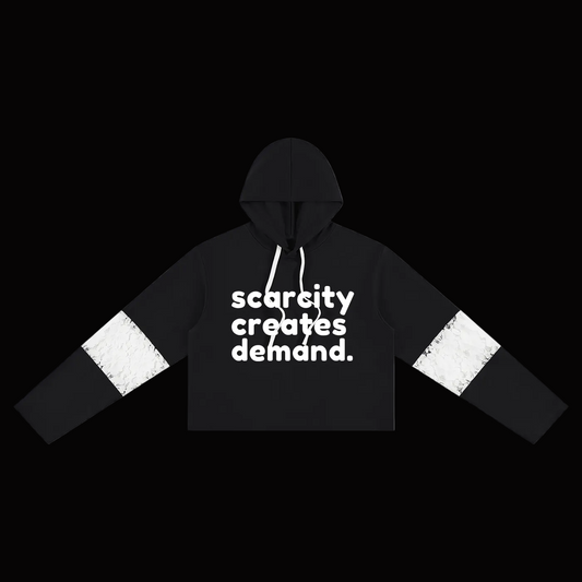 SCARCITY CREATES DEMAND Cropped Lace-Panel Hoodie