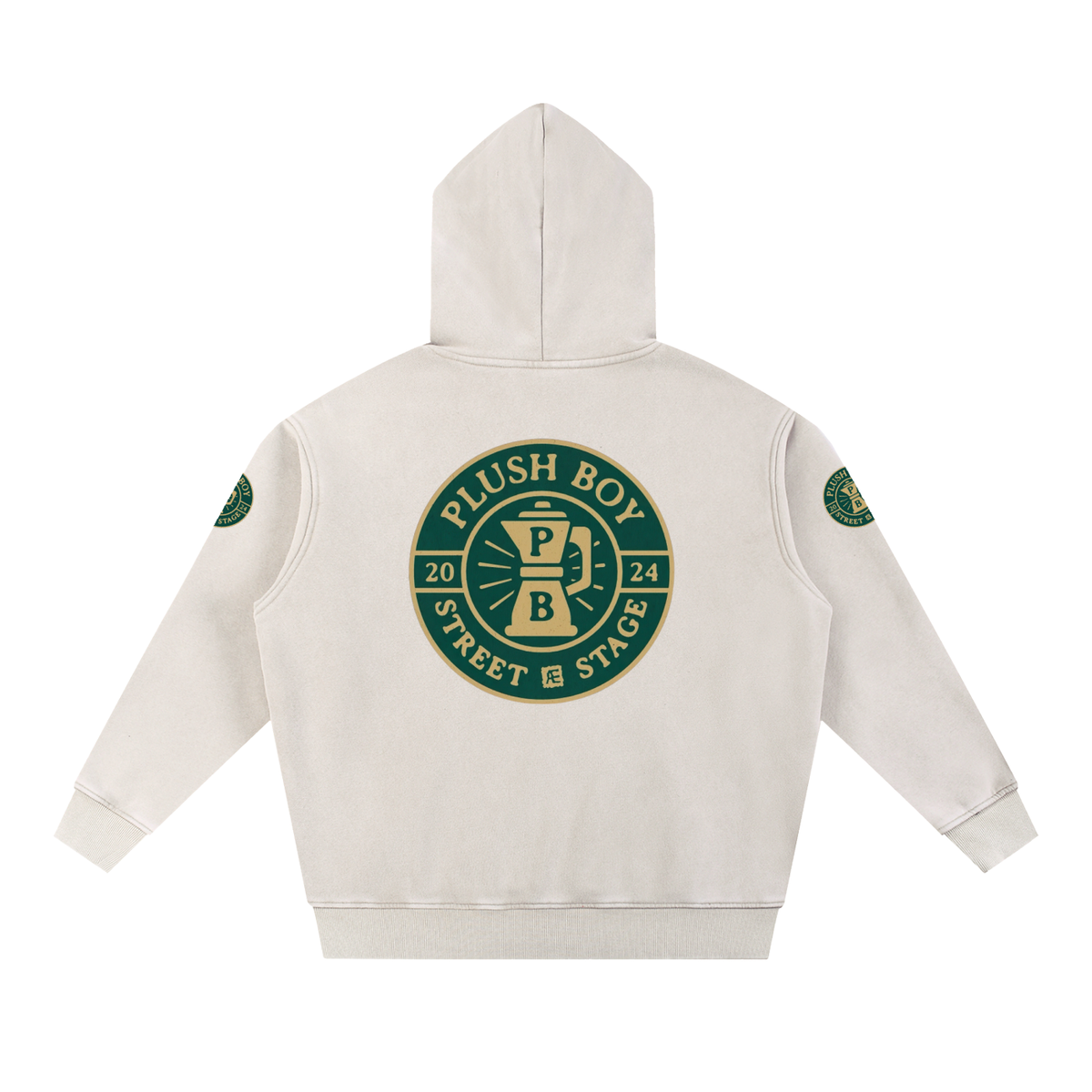 PLUSH BOY UNIVERSITY CREAM COFFEE BREAK Snow Wash Fleece Oversize Hoodie