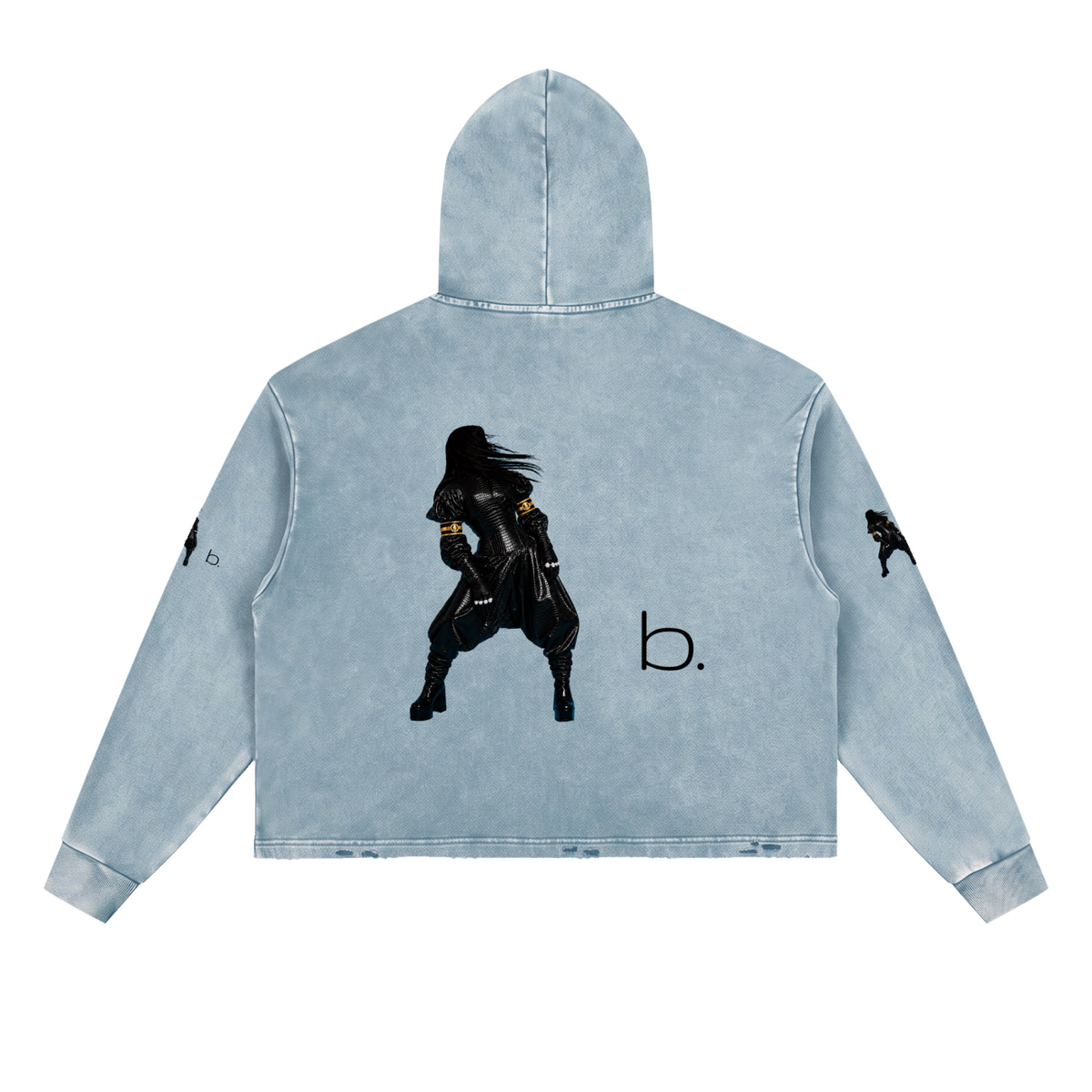 b. Album Blue Vintage Washed Frayed-Hem Hoodie