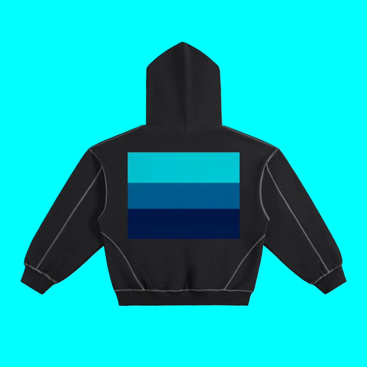 BLUE LAGOON Contrast-Stitched Boxy Fleece Hoodie