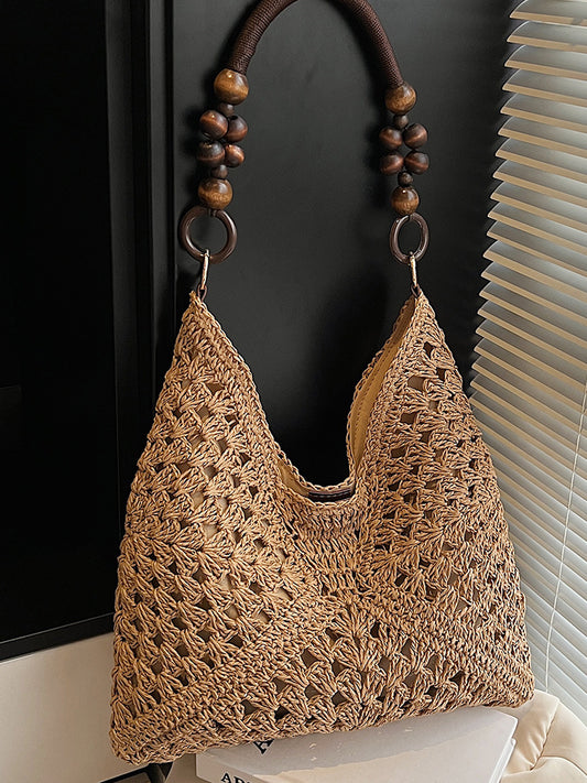 Woven Straw Shoulder Tote Bag