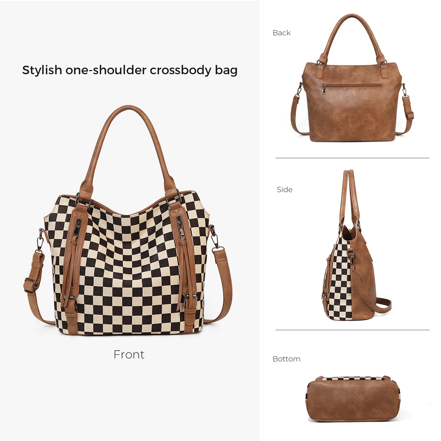 Checkered Pattern Single Shoulder Tote Bag