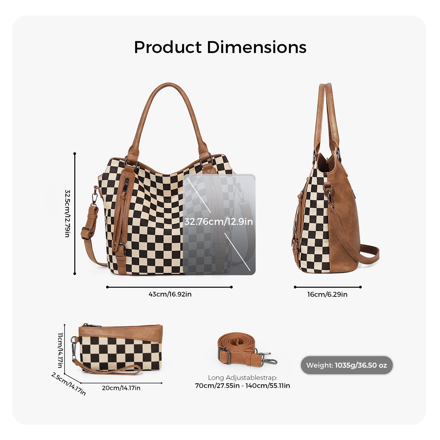 Checkered Pattern Single Shoulder Tote Bag