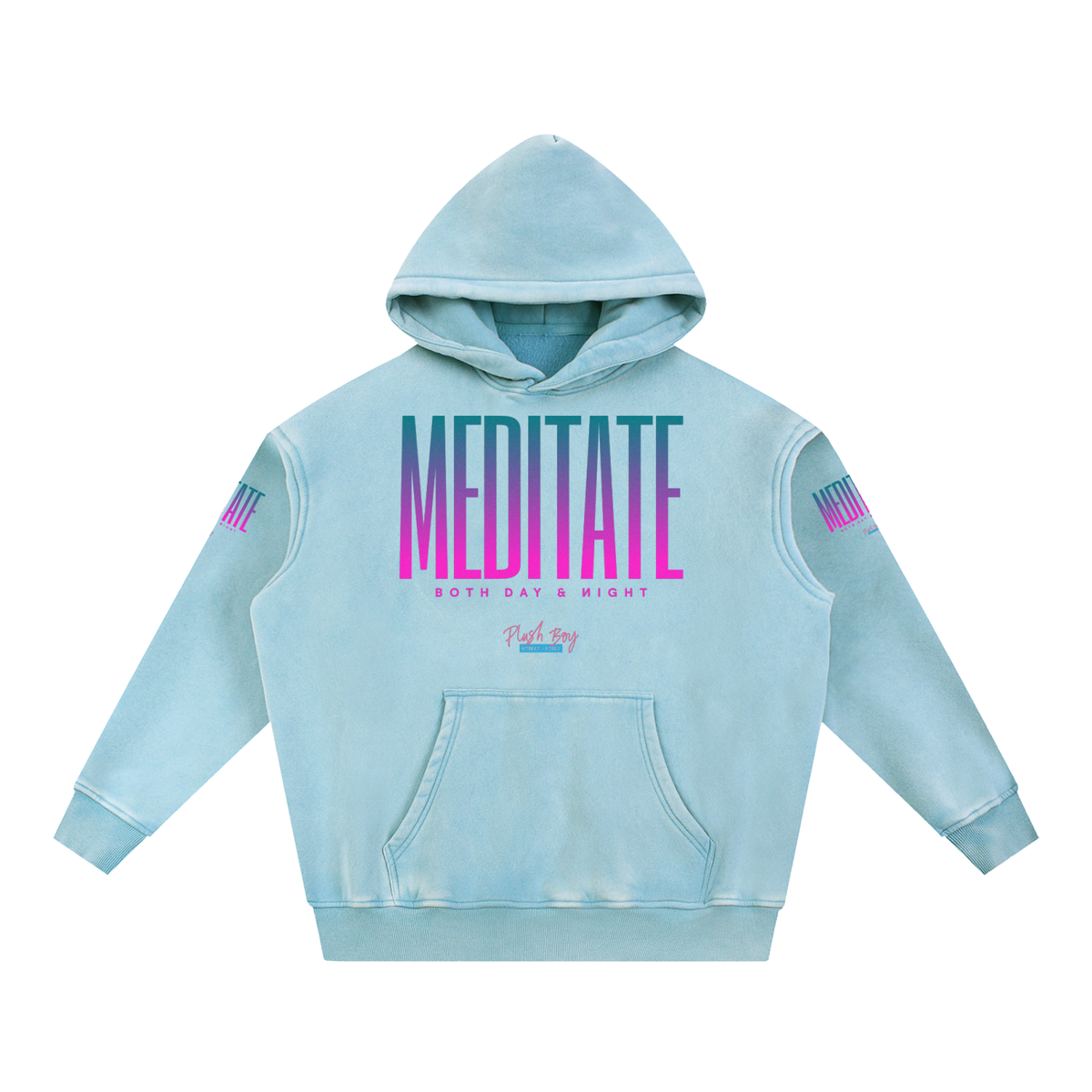 MEDITATE BLUE Snow Wash Fleece Oversize Hoodie