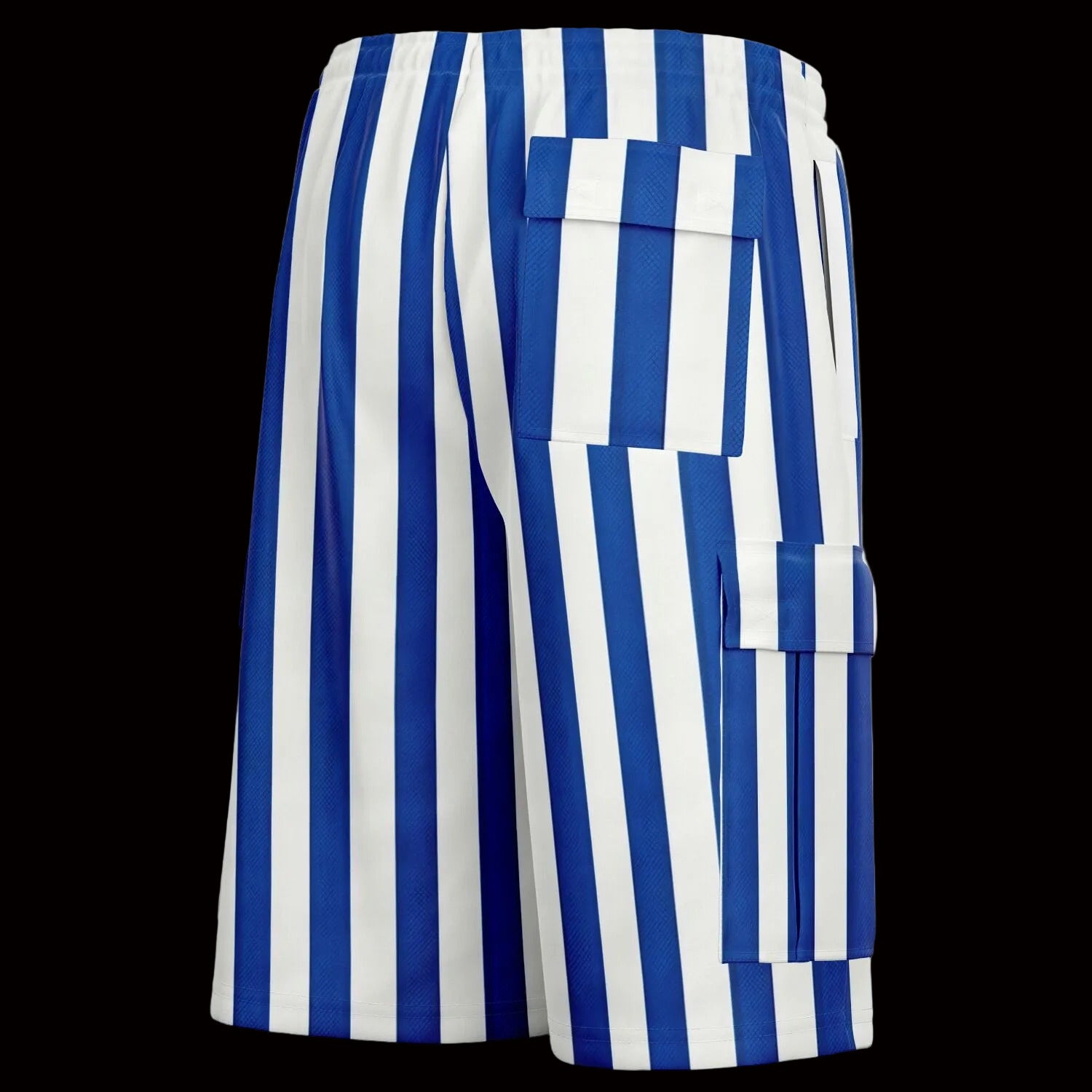 Blue and white striped shorts on a white background