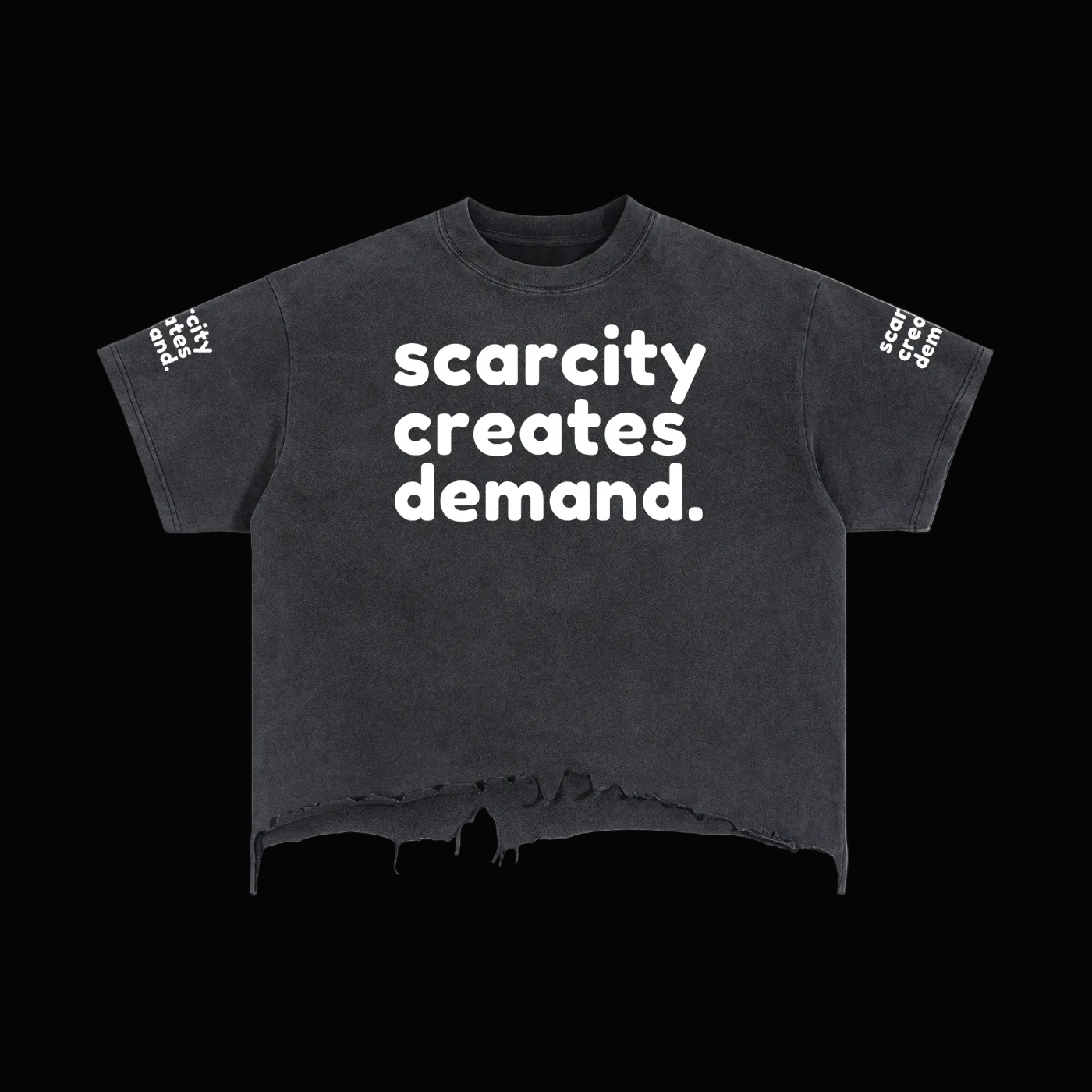 SCARCITY CREATES DEMAND Vintage Wash Boxy Distressed Hem T-Shirt