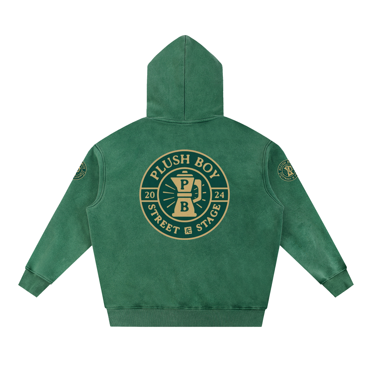 PLUSH BOY UNIVERSITY GREEN COFFEE BREAK Snow Wash Fleece Oversize Hoodie