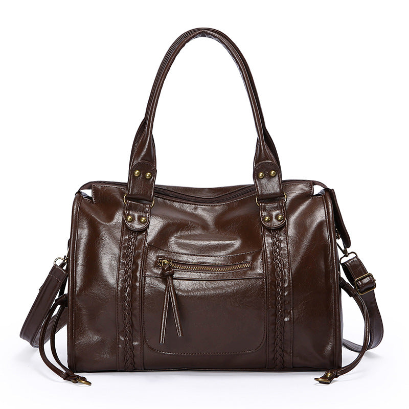 Retro Motorcycle Style Leather Tote Bag
