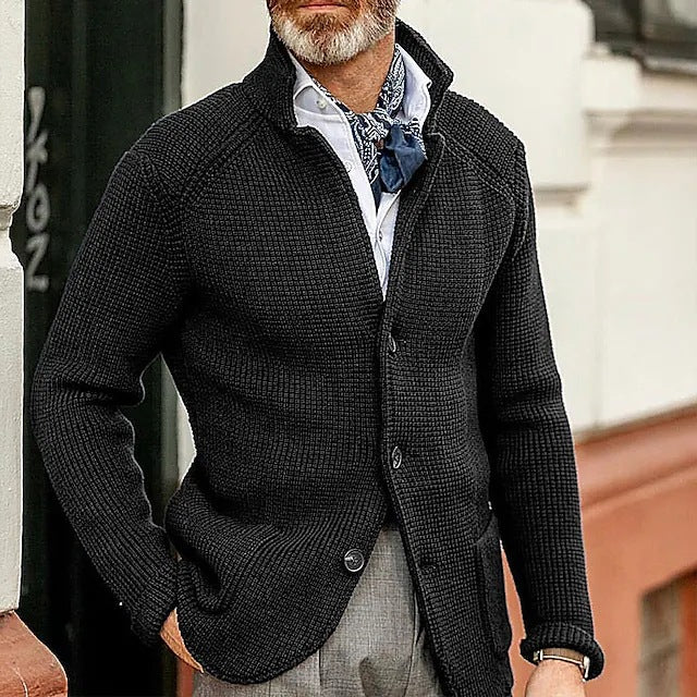 Men's Casual Long-Sleeved Pure Color Knitted Jacket
