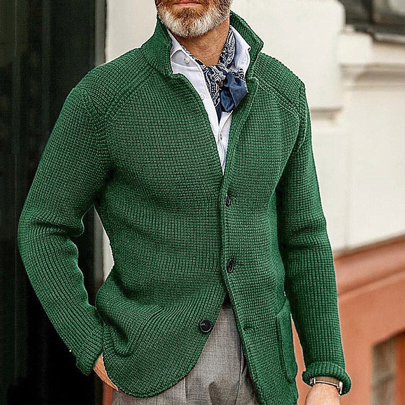 Men's Casual Long-Sleeved Pure Color Knitted Jacket