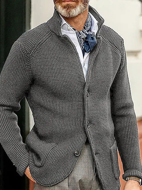 Men's Casual Long-Sleeved Pure Color Knitted Jacket