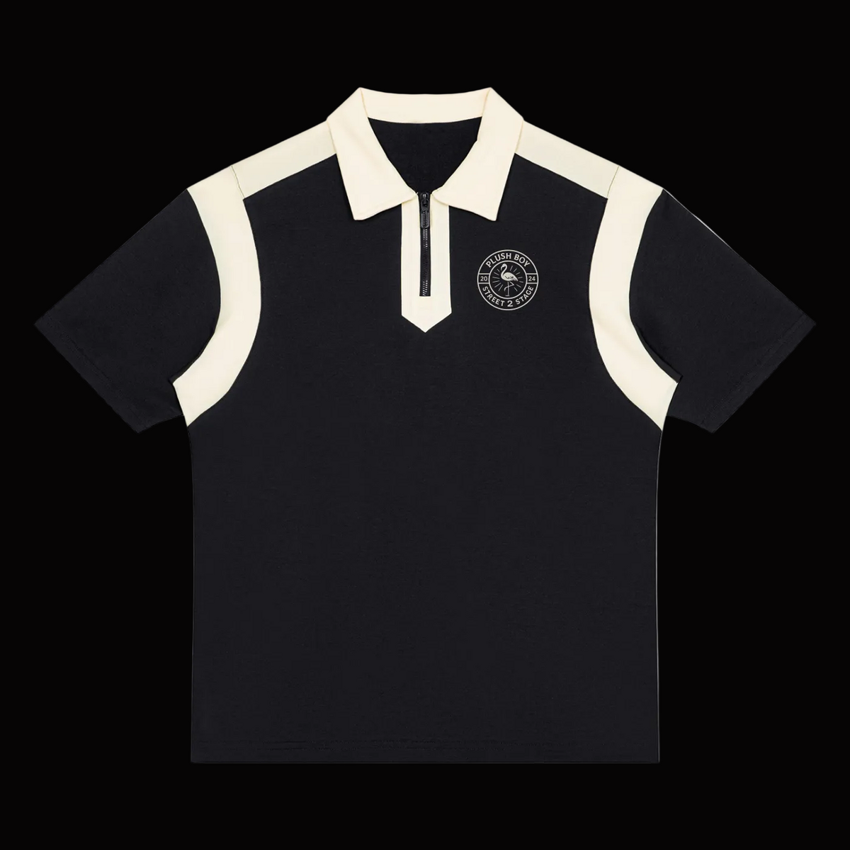 PLUSH BOY Color Block Quarter Zip Polo Shirt