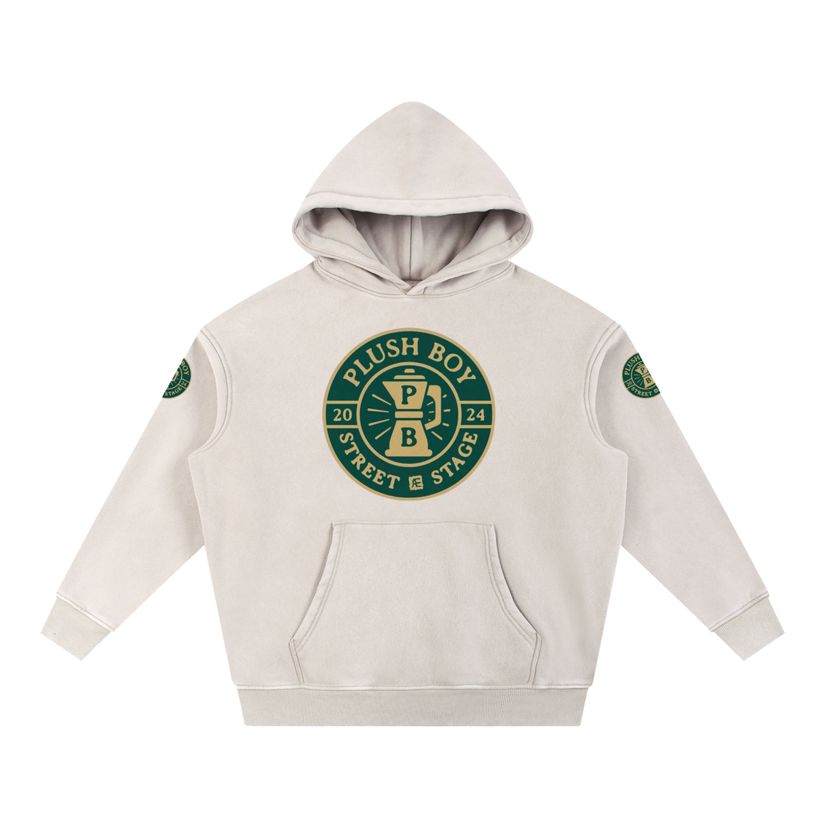 PLUSH BOY UNIVERSITY CREAM COFFEE BREAK Snow Wash Fleece Oversize Hoodie