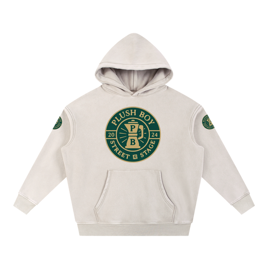 PLUSH BOY UNIVERSITY CREAM COFFEE BREAK Snow Wash Fleece Oversize Hoodie