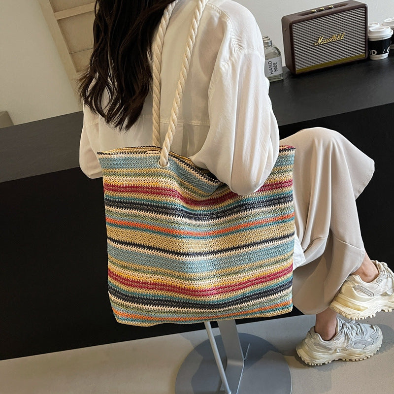 Straw Weaving Tote Bag with Shoulder Strap