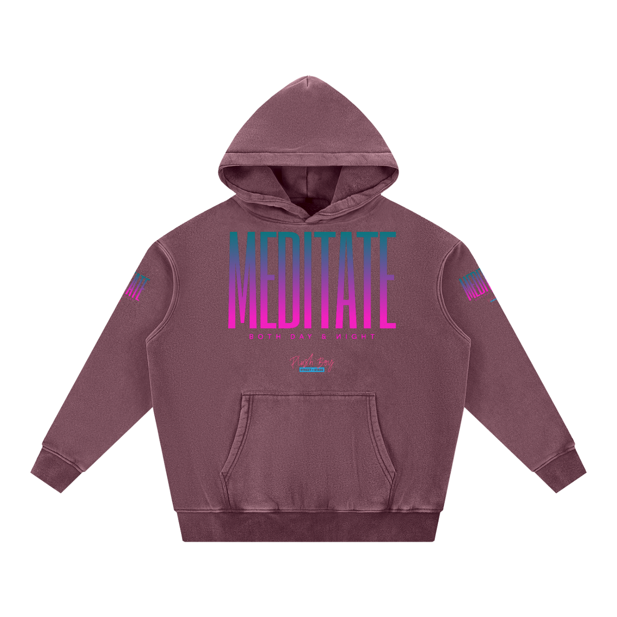 MEDITATE RASPBERRY Snow Wash Fleece Oversize Hoodie