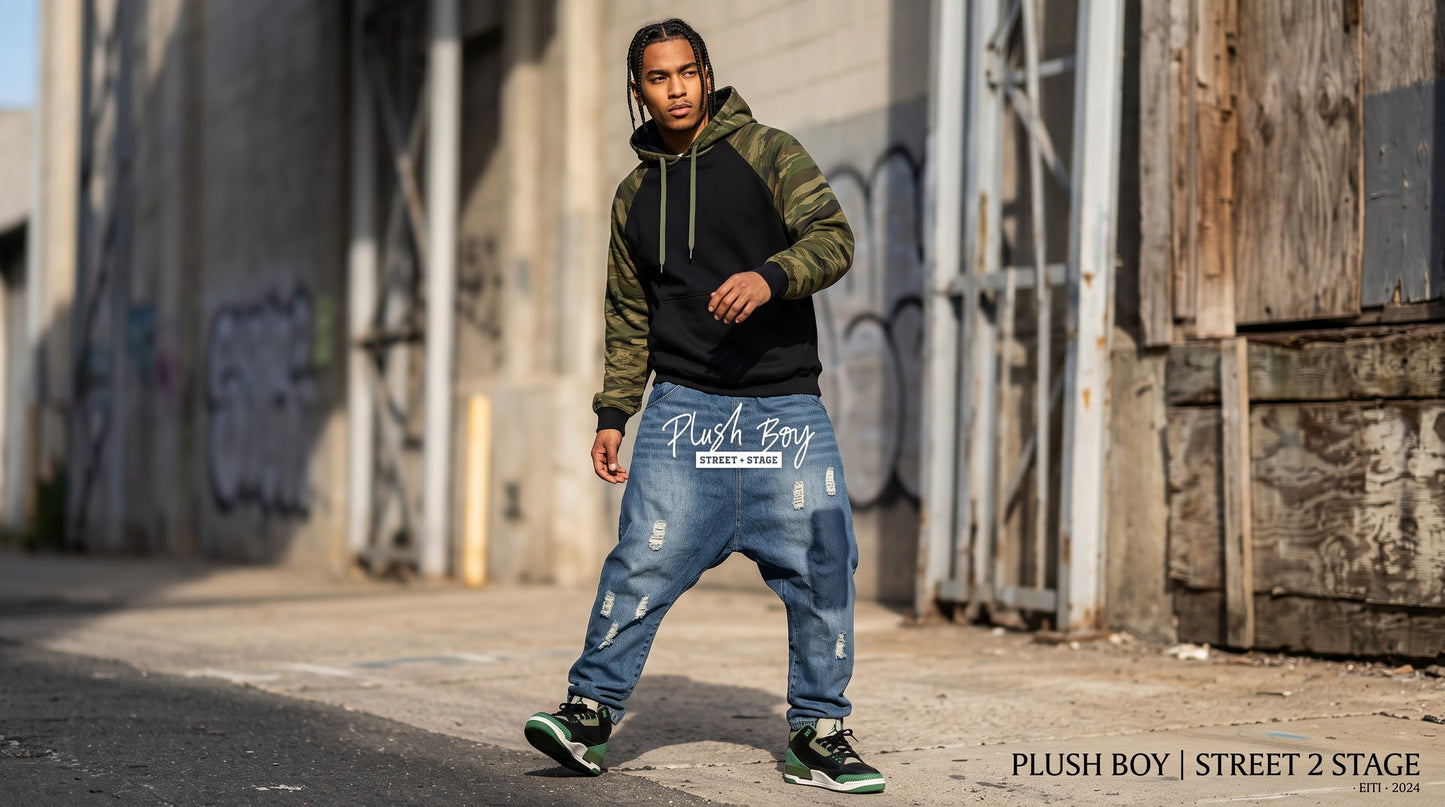 PLUSH BOY Camo-Splice Raglan Zip Hoodie