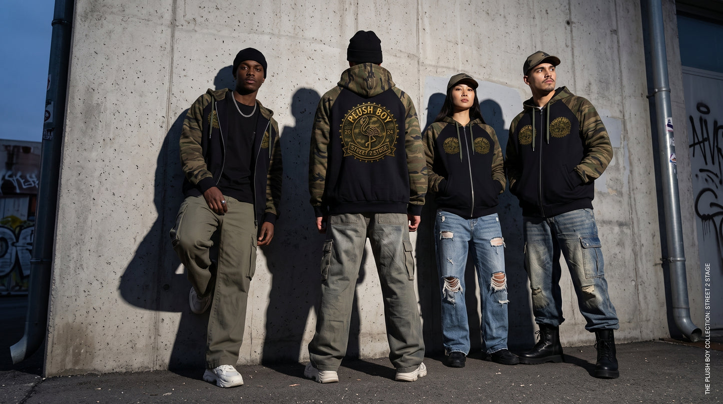 PLUSH BOY Camo-Splice Raglan Zip Hoodie