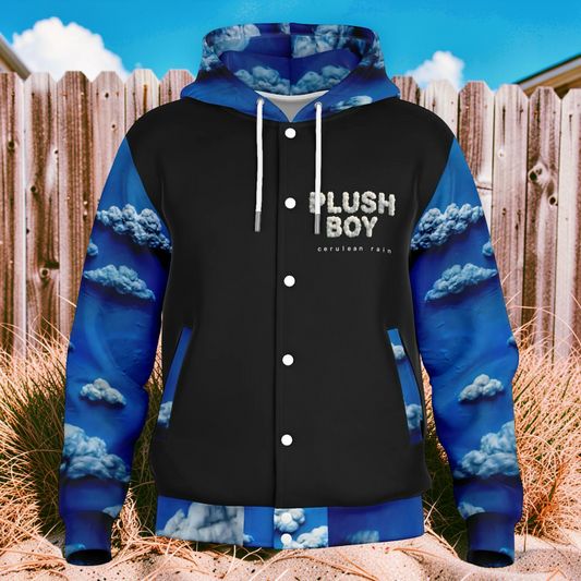 CERULEAN RAIN Hooded Baseball Jacket - AOP