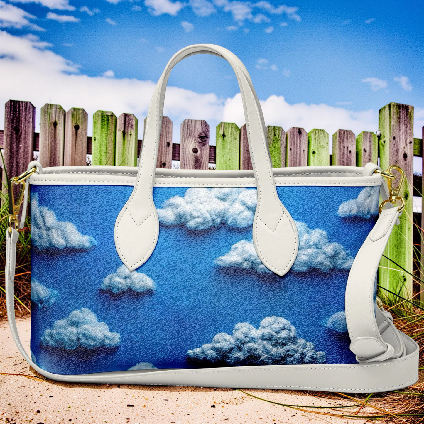 CERULEAN RAIN Leather Tote Bag